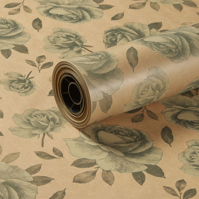 750mm 50gsm Brown Kraft Pale Green and Verde Green Rose