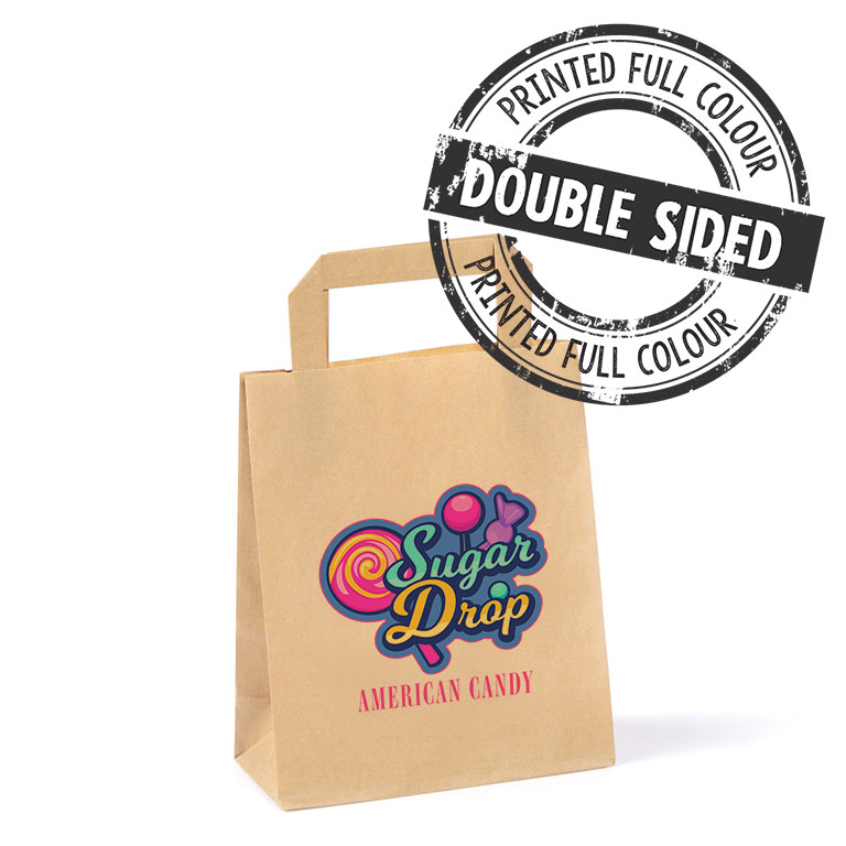 Brown Paper Carriers TAPE Handles 180 x 80 x 220mm Ptd 2SFC